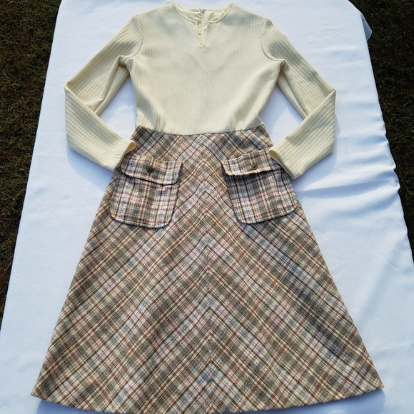 VTG 60's Howard Wolf Plaid Sweater Wool Dress - Picture 5 of 11